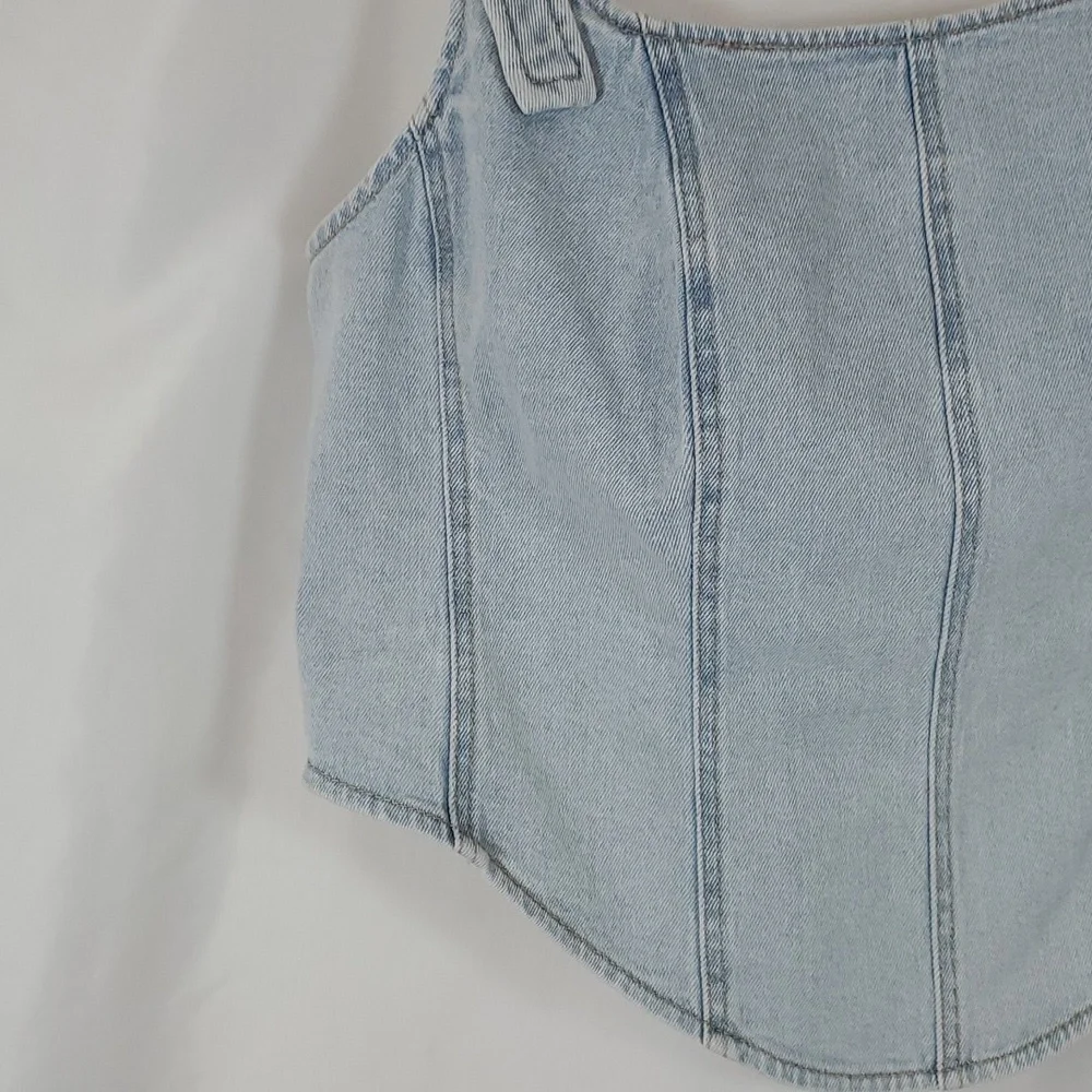 Wild Fable Women's Cropped Denim Corset Tank Top ~ Blue - Picture 7 of 16